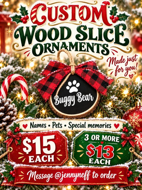 Other - Bundled Holiday Wood Sliced Ornaments, Personalized